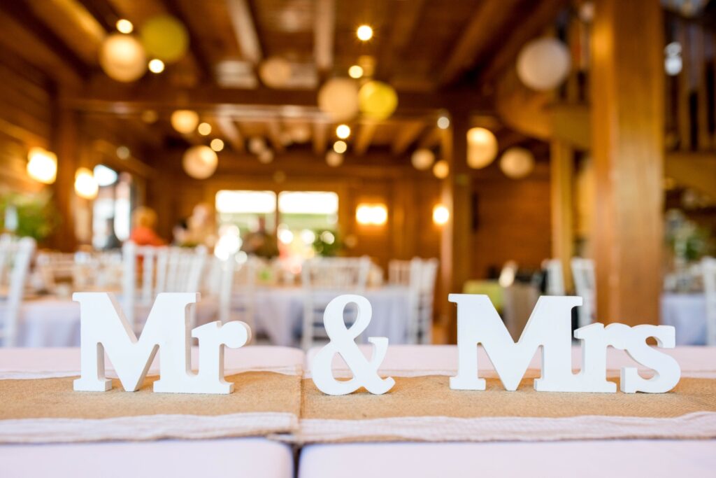 lettres "Mr et Mrs" table de mariage